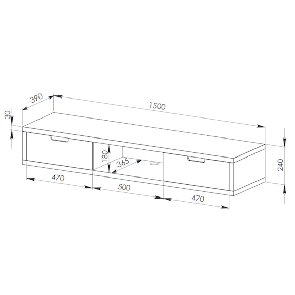 Air 1500mm Wall Mount Entertainment Unit - Light Oak/White