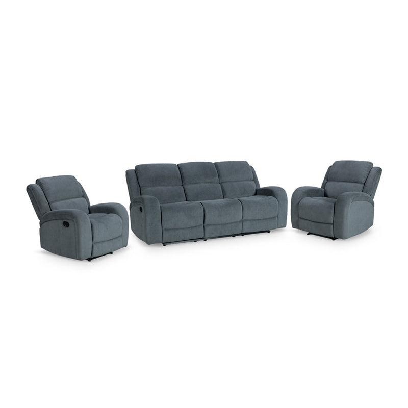 Asper 3 Seater Sofa Lounge with Manual Recliner - Easton Grey Fabric