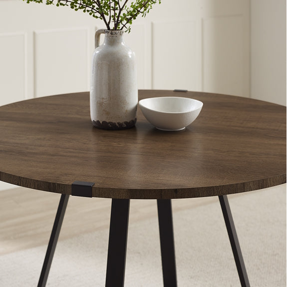 Capri 115cm Round Dining Table - Dark Oak/Black