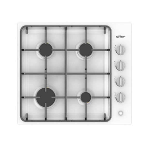 Chef 60cm 4 Burner Gas Cooktop - White