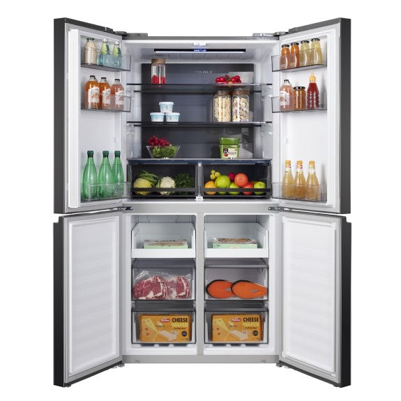CHiQ 601L Quad Door Fridge Freezer - Black Steel