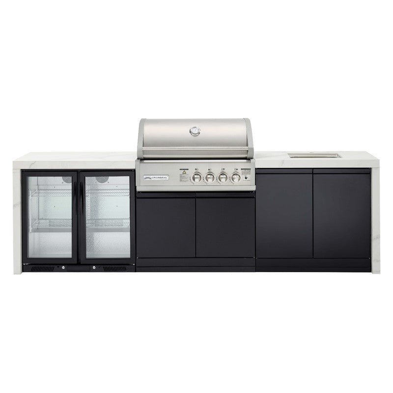 Crossray Premium 4B Outdoor Kitchens with 2 Door Fridge and Sink - White