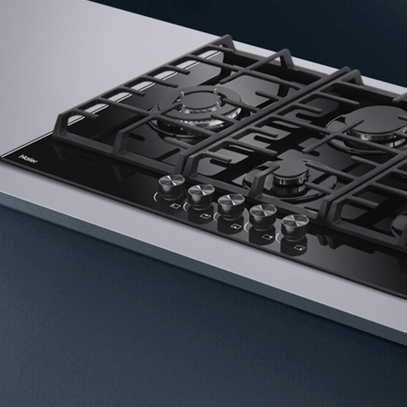 Haier 90cm Gas on Glass Cooktop - Black