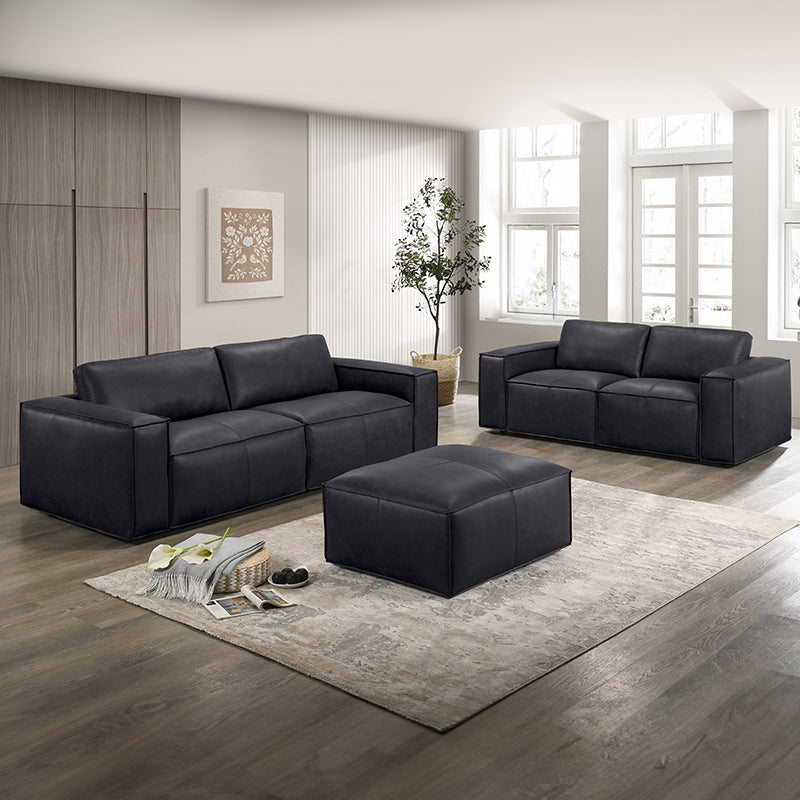 Havana Leather Foot Ottoman - Black