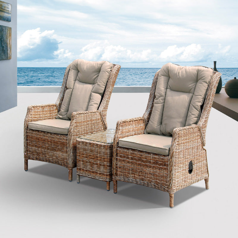 Hawaii 3 Piece Recliner Chat Set - Marina/Taupe