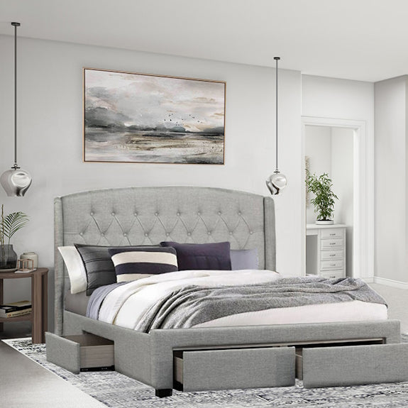 Kingston Queen Upholstered Storage Bed - Stone