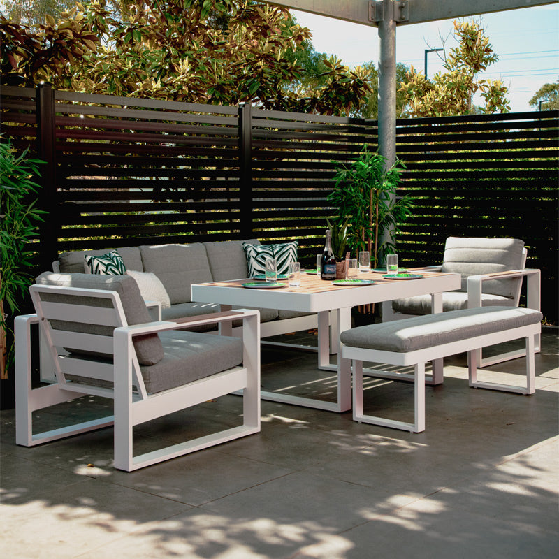 Maderia 5 Piece Outdoor Lounge/Dining Set - White/Light Grey
