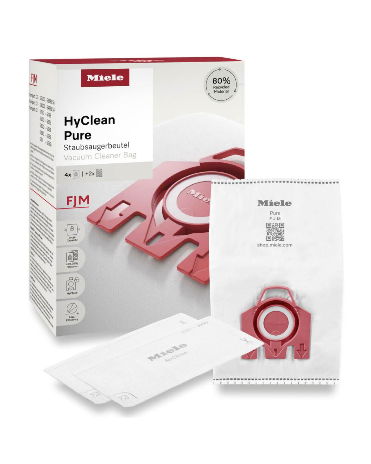 Miele FJM HyClean Pure Vacuum Bags 4 Pack - Red