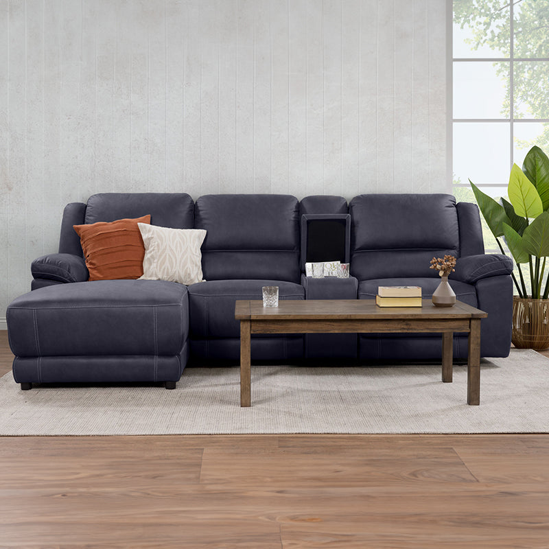 Oregon 3 Seater Fabric Recliner with Chaise - Navy