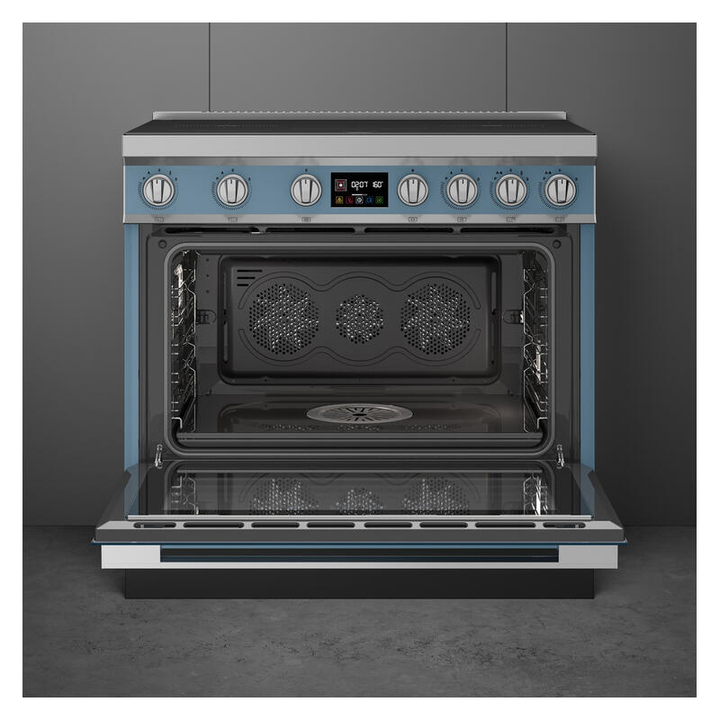 Smeg 90cm Portofino Induction Pyrolytic Freestanding Oven - Storm Blue