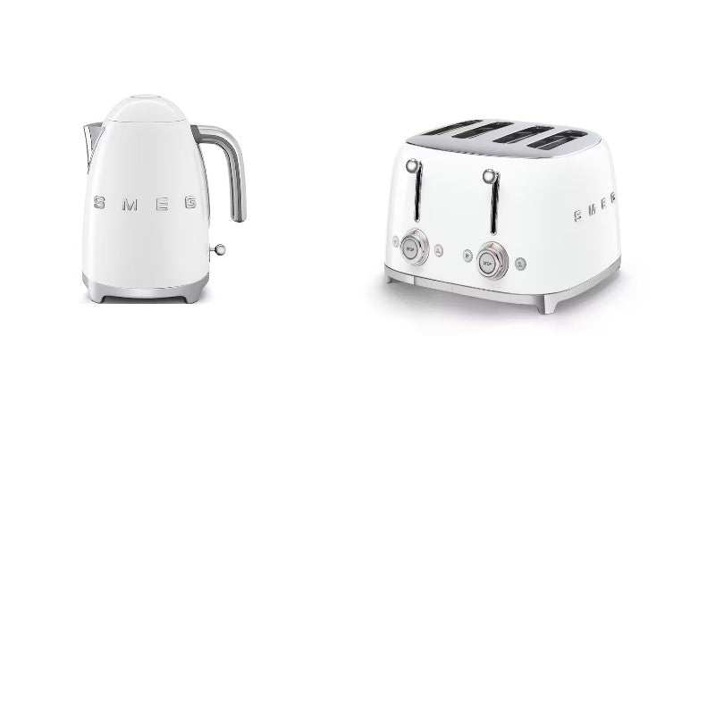 Smeg 50s Retro Style Kettle & 4-Slice Toaster Pack - White