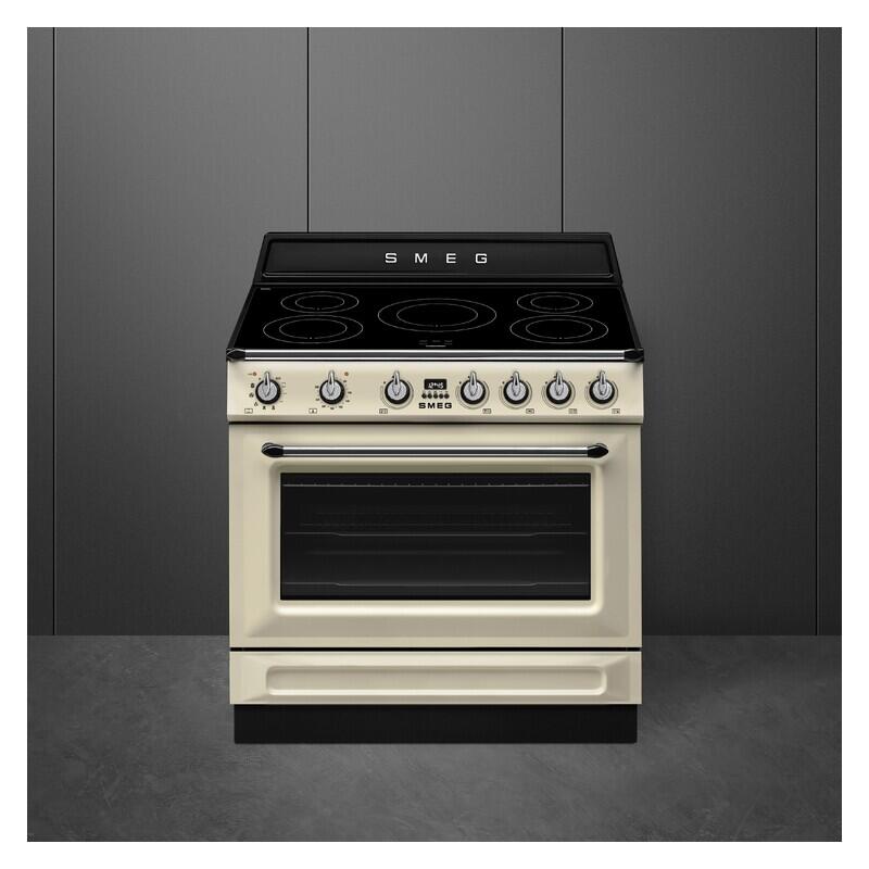 Smeg 90cm Victoria Induction Pyro Cooker - Panna/Cream