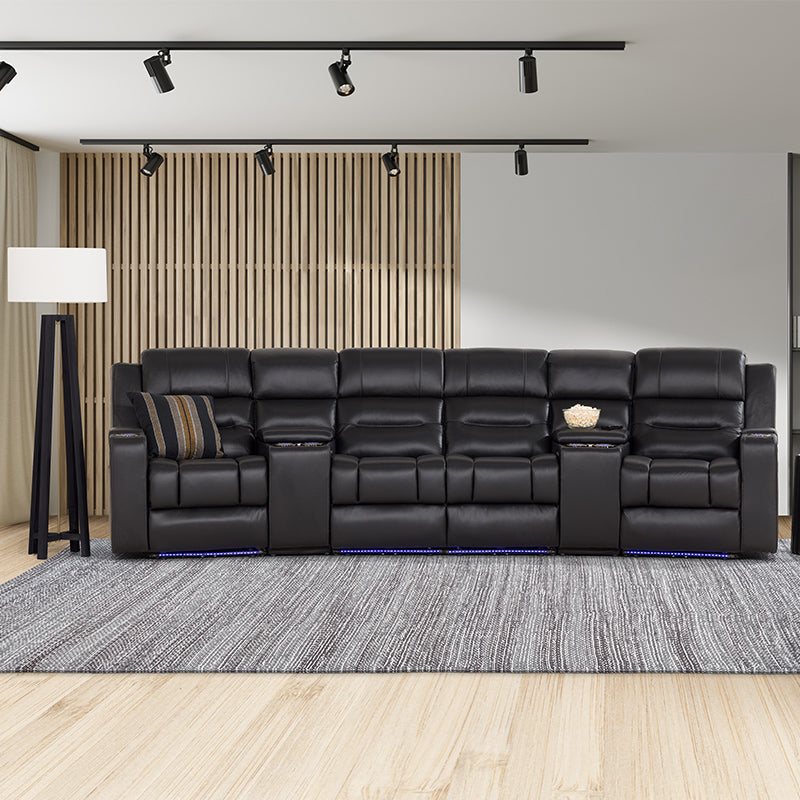 Spielberg 4 Seater Home Theatre Electric Recliner Leather Lounge - Black
