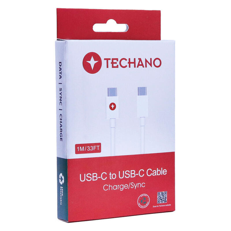 Techano 1M USB-C to USB-C Data Sync Cable - White