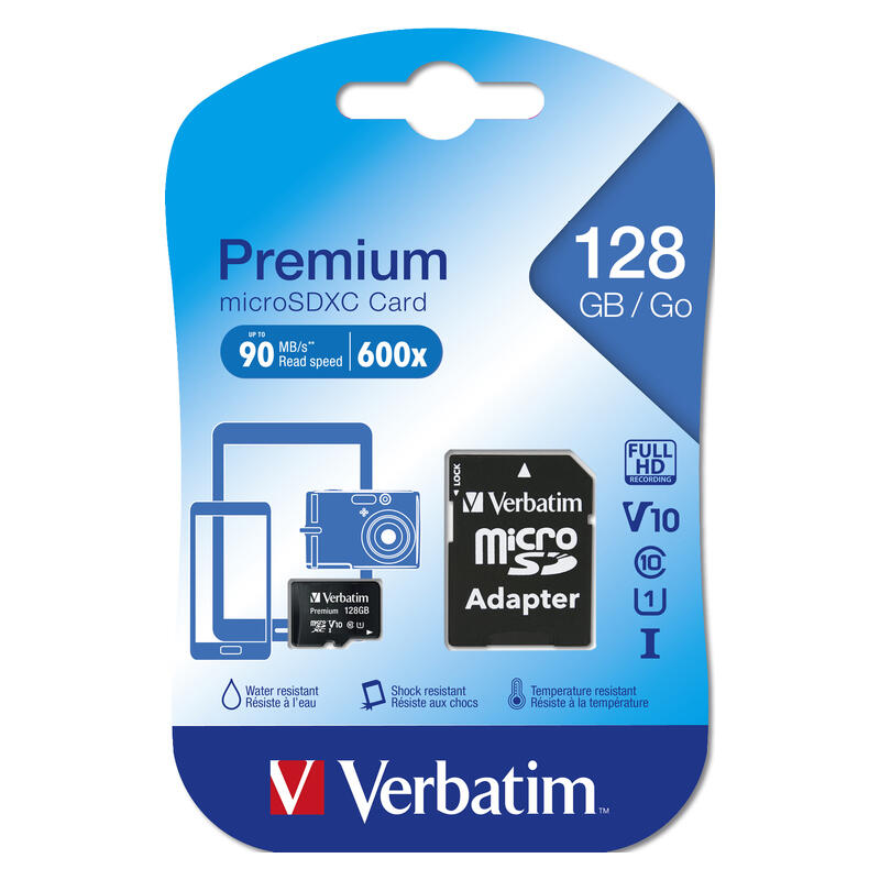 Verbatim 128GB Storage MicroSDXC Card with Adapter - Black