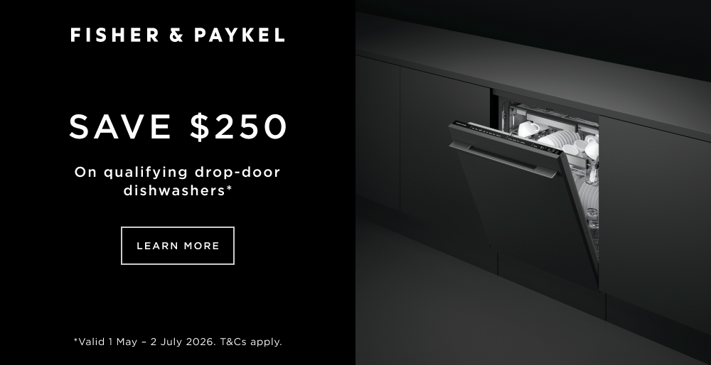 Save $250 on select Fisher & Paykel Door Drop Dishwashers