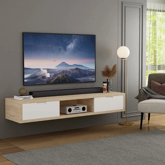 Air 1500mm Wall Mount Entertainment Unit - Light Oak/White