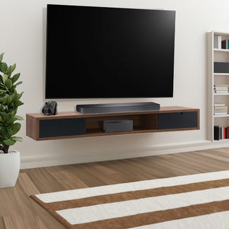 Air 2000mm Wall Mount Entertainment Unit - Dark Oak/Black
