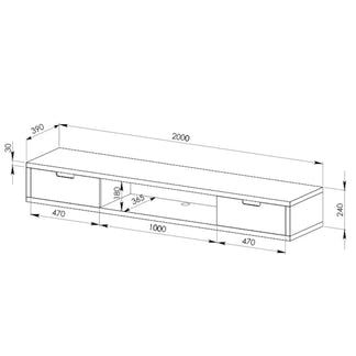 Air 2000mm Wall Mount Entertainment Unit - Dark Oak/Black