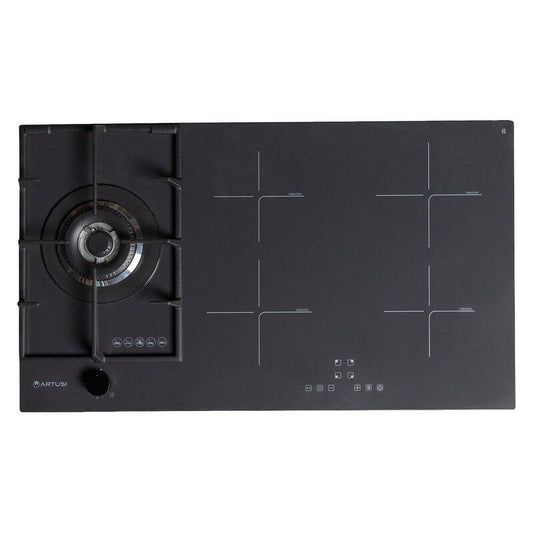 Artusi 90cm Hybrid Cooktop 1 Gas Burner & 4 Induction Zones - Nano Matte Black