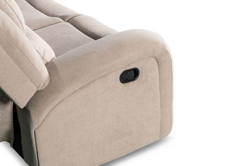 Asper 3 Seater Sofa Lounge with Manual Recliner - Easton Latte Fabric