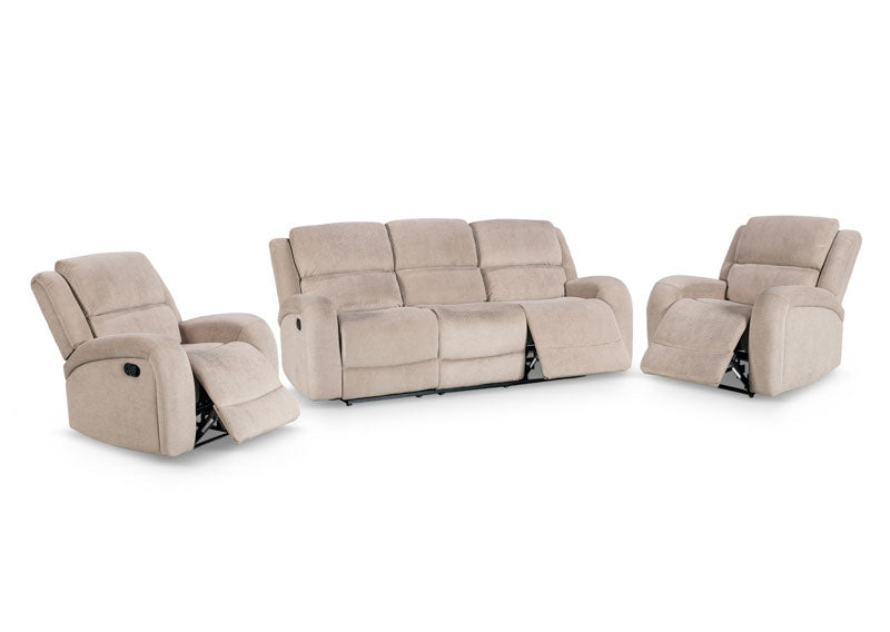 Asper 3 Seater Sofa Lounge with Manual Recliner - Easton Latte Fabric