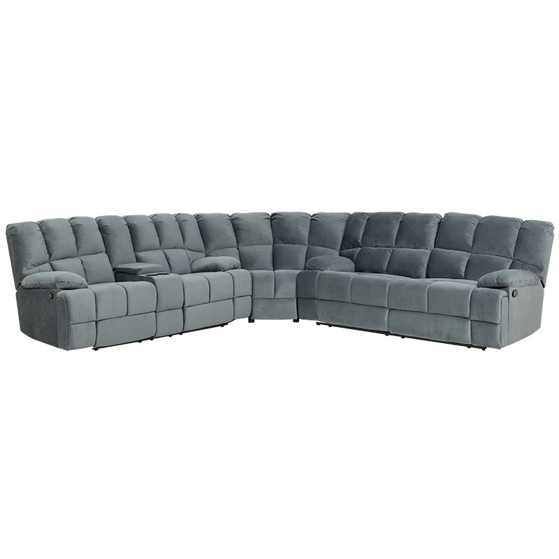 Augustus 5 Seater Corner Fabric Recliner Lounge - Dark Grey
