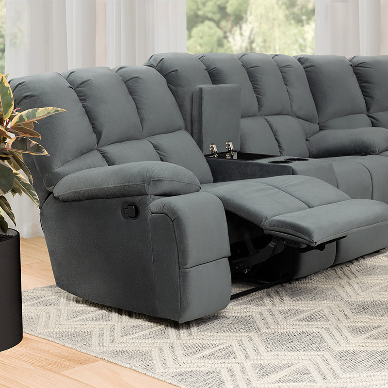 Augustus 5 Seater Corner Fabric Recliner Lounge - Dark Grey