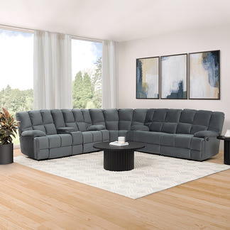 Augustus 5 Seater Corner Fabric Recliner Lounge - Dark Grey