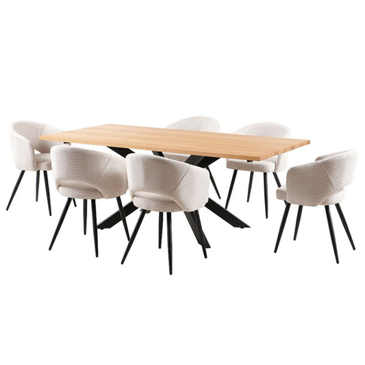 Barlow 7 Piece Timber Dining Suite - Black/Beige