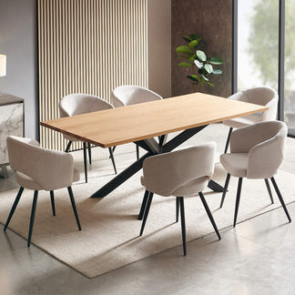 Barlow 7 Piece Timber Dining Suite - Black/Beige