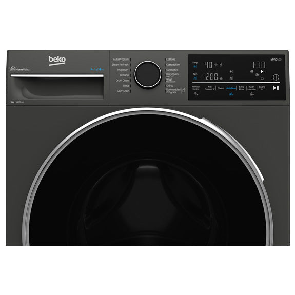 Beko 9kg Front Load Washer with Steam - Black