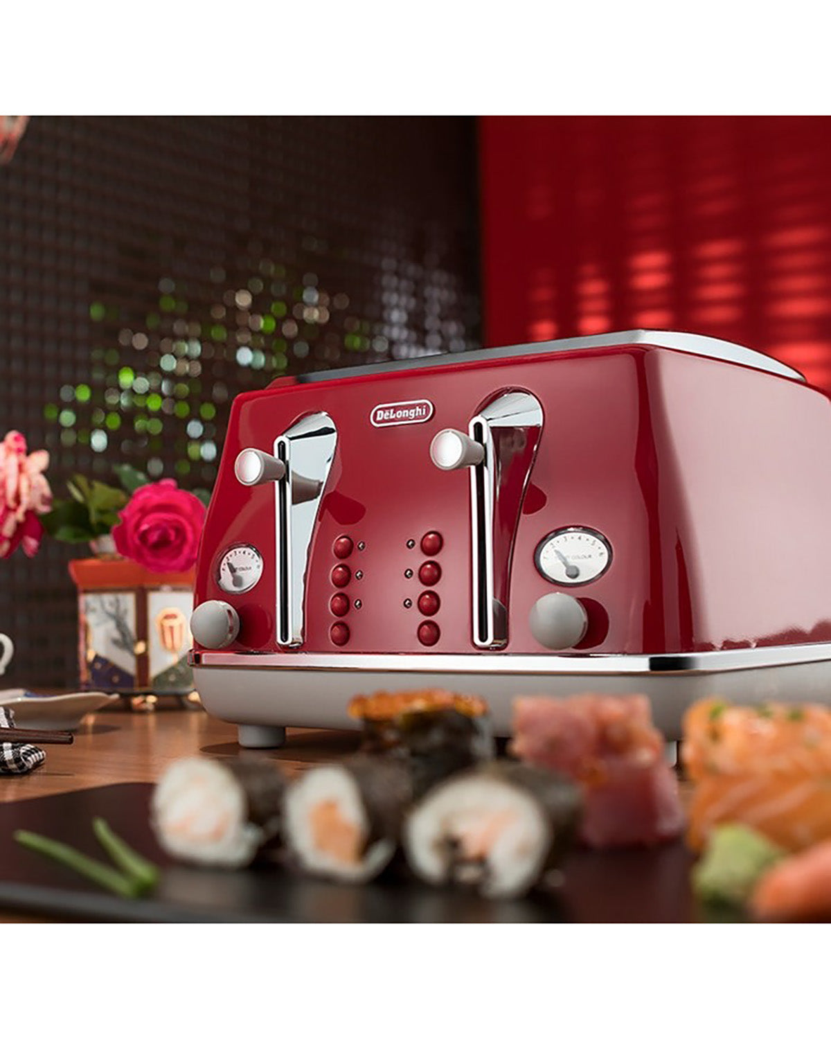 DeLonghi Icona Capitals 4 Slice Toaster - Tokyo Red