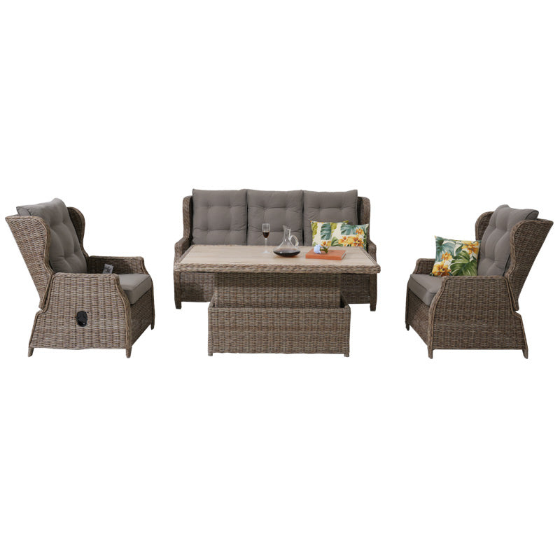 Buenos Aires 4 Piece Outdoor Recliner Sofa Set with Ceramic Glass Coffee Table - Marina/Taupe