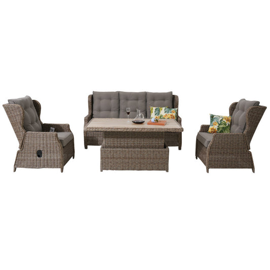 Buenos Aires 4 Piece Outdoor Recliner Sofa Set with Ceramic Glass Coffee Table - Marina/Taupe