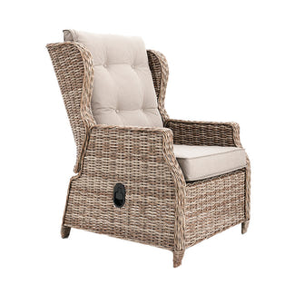 Buenos Aires 4 Piece Outdoor Recliner Sofa Set with Ceramic Glass Coffee Table - Marina/Taupe