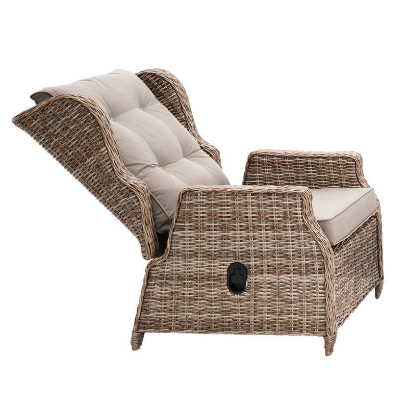 Buenos Aires 4 Piece Outdoor Recliner Sofa Set with Ceramic Glass Coffee Table - Marina/Taupe