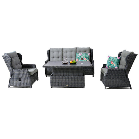 Buenos Aires 4 Piece Outdoor Recliner Sofa Set with Lift Ceramic Tabletop - Castle Grey/Grey
