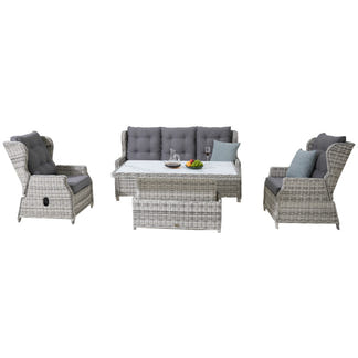Buenos Aires 4 Piece Outdoor Recliner Sofa Set with Lift Ceramic Tabletop - Zen White/Grey