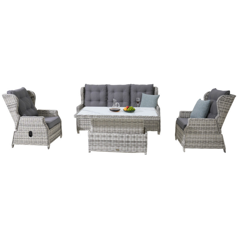 Buenos Aires 4 Piece Outdoor Recliner Sofa Set with Lift Ceramic Tabletop - Zen White/Grey