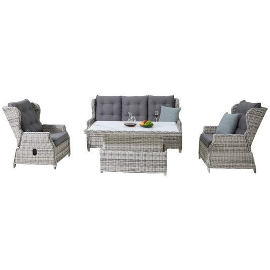 Buenos Aires 4 Piece Outdoor Recliner Sofa Set with Lift Ceramic Tabletop - Zen White/Grey