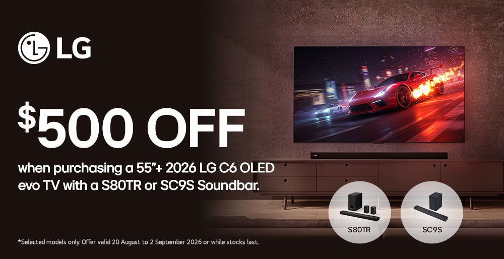 Bundle & Save $500 when purchasing a 2026 55”+ LG C6 OLED evo TV with selected Soundbar