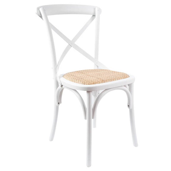 Café Cross Back Dining Chair - White/Rattan