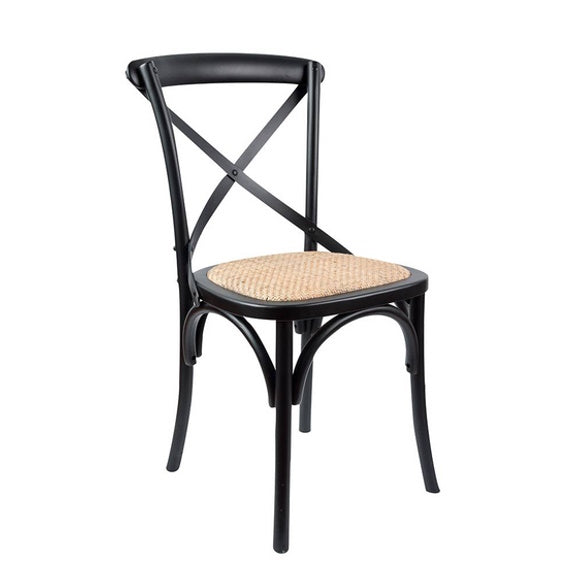 Café Cross Back Dining Chair - Black/Rattan