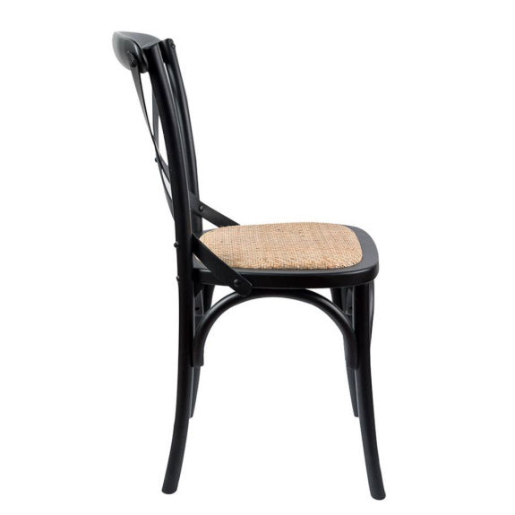 Café Cross Back Dining Chair - Black/Rattan