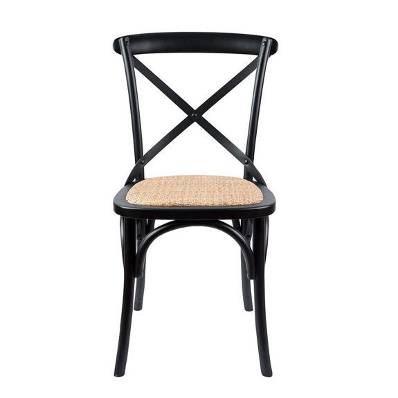 Café Cross Back Dining Chair - Black/Rattan