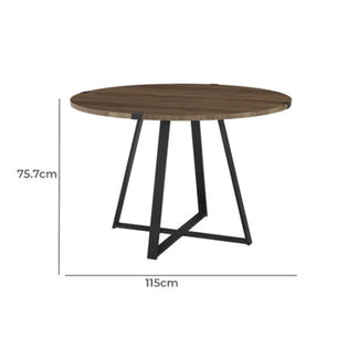 Capri 115cm Round Dining Table - Dark Oak/Black