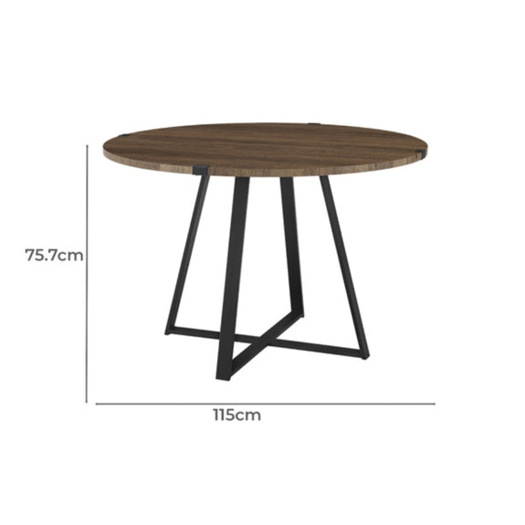 Capri 115cm Round Dining Table - Dark Oak/Black