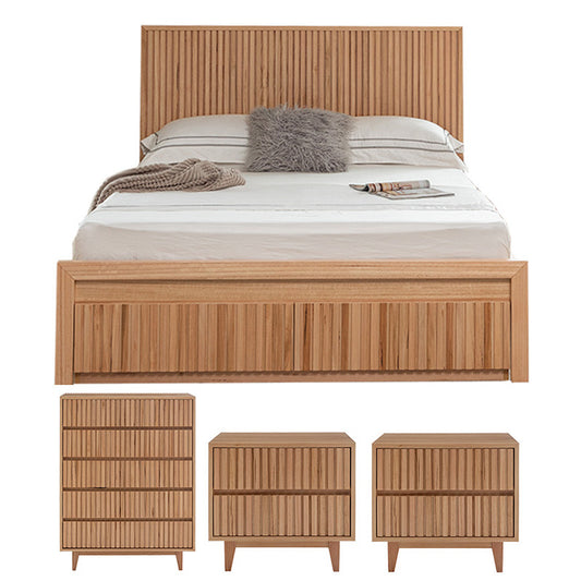 Cleo 4 Piece King Timber Bedroom Suite - Messmate/Natural