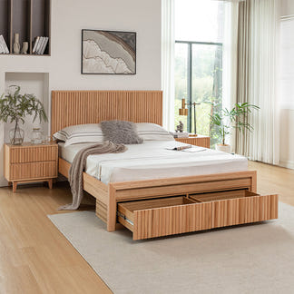 Cleo 4 Piece Double Timber Bedroom Suite - Messmate/Natural